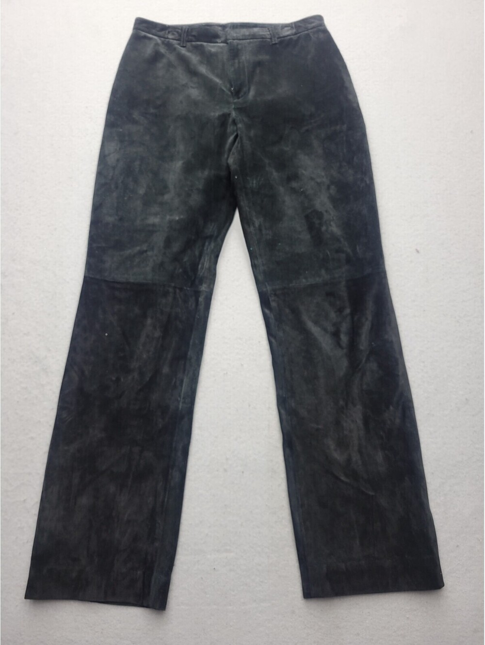 Nine West Women's Dress Pants6 Black 100% Leather High Rise Straight Suede